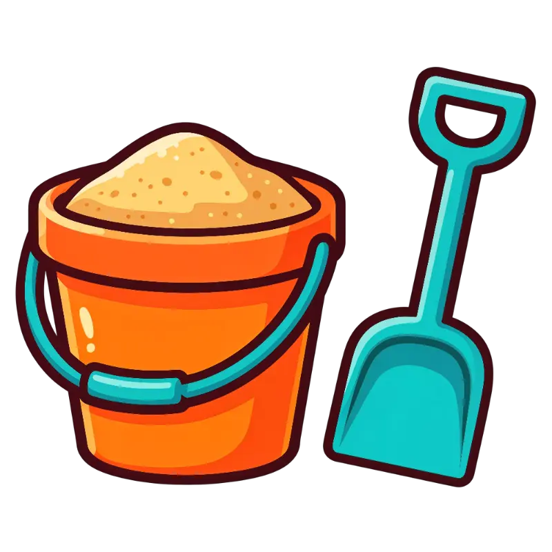Bold Cartoon Orange Sand Bucket Teal Shovel