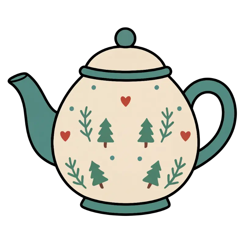 Simple Illustrated Teapot with Christmas Trees