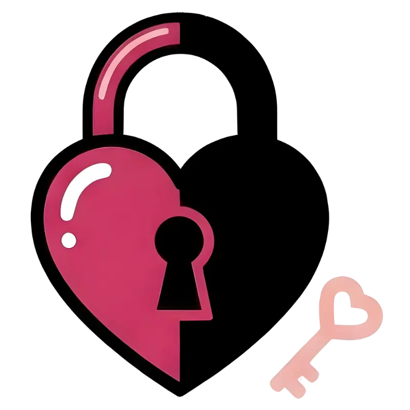 Glossy Two-Tone Heart Padlock with Pixel Key Illustration