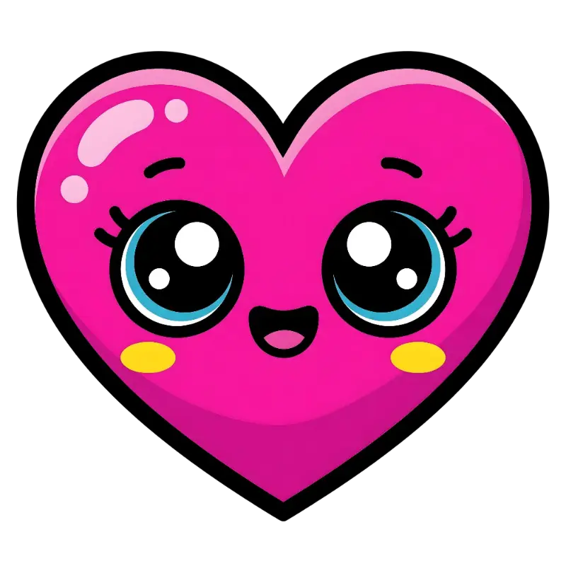 Pop Art Heart Character with Glossy Eyes and Black Outline