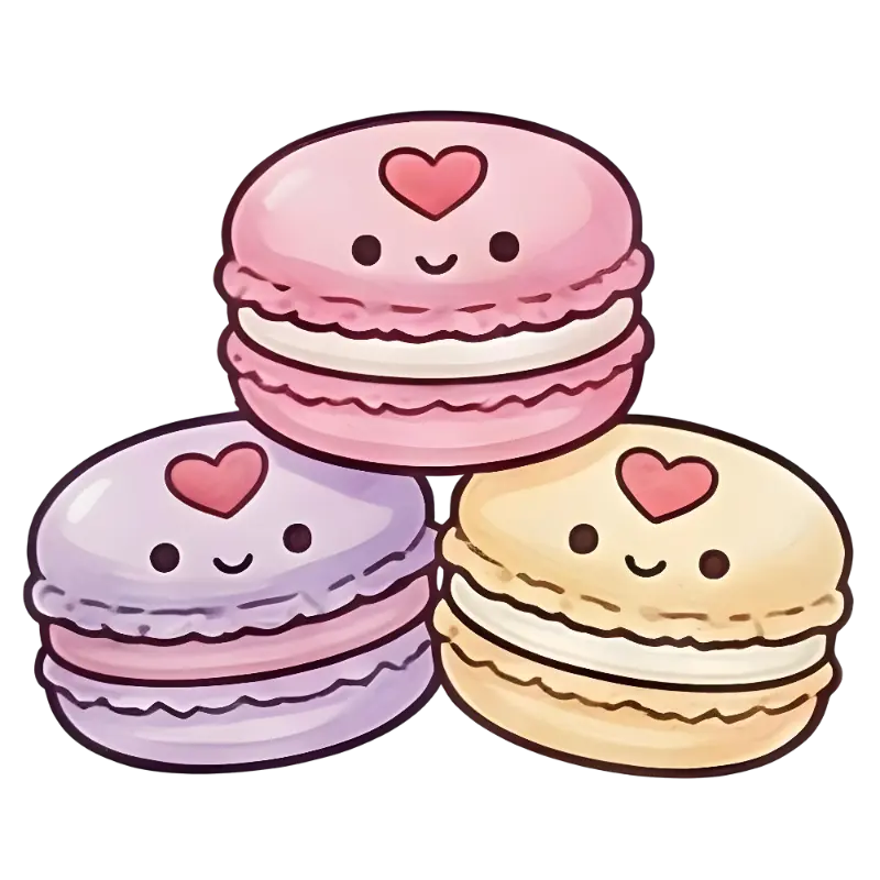 Kawaii Pastel Stacked Macarons Sticker with Cute Faces and Hearts