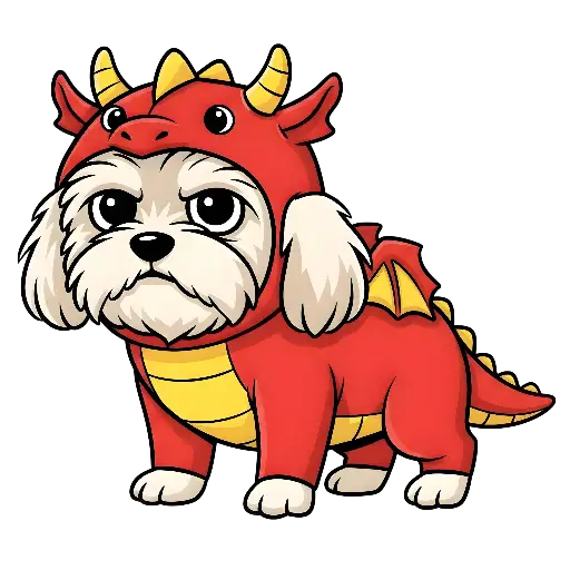 Cartoon Grumpy Dog in Red Dragon Costume Illustration Custom Kiss-Cut Stickers
