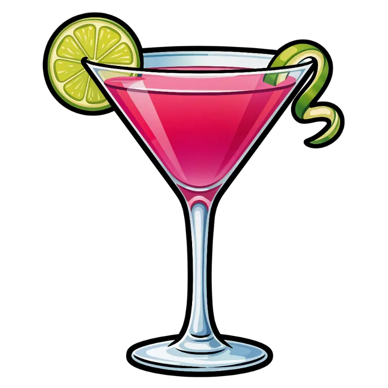 Graphic Cosmopolitan Cocktail with Lime Slice and Peel