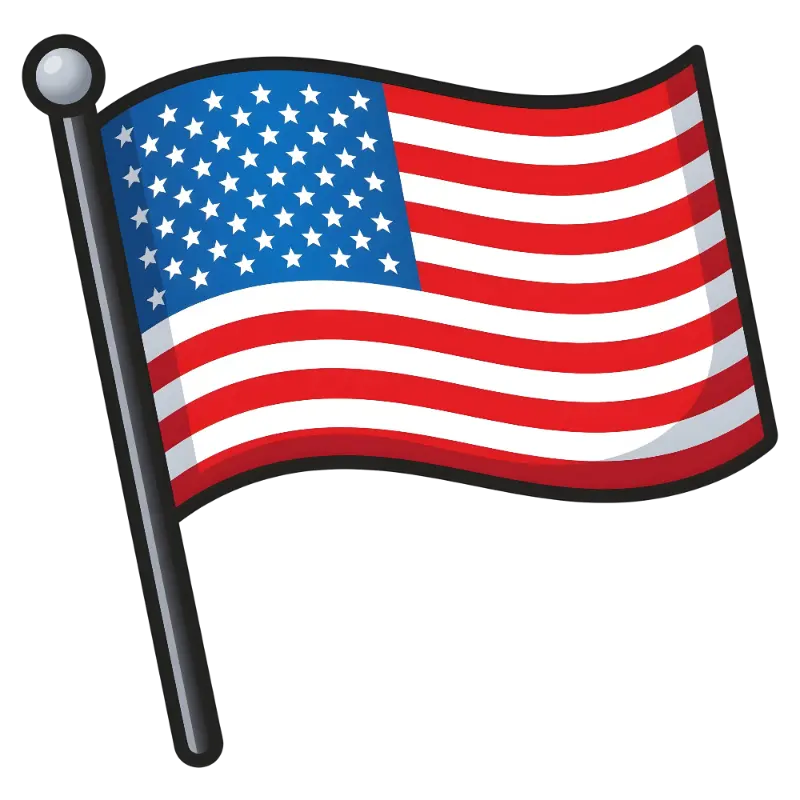 Iconographic Simplified Waving USA Flag on a Pole with Finial