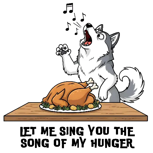 Cartoon Husky Dog Howling for Thanksgiving Turkey Dinner Kiss-Cut Stickers