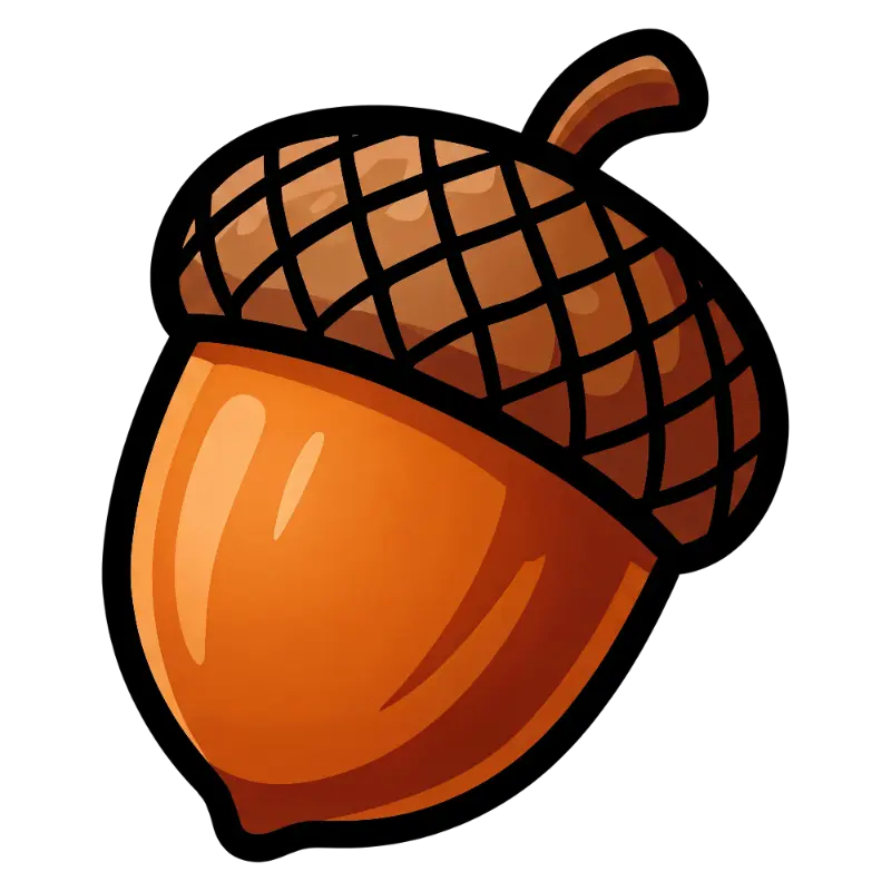 Playful Stylized Acorn with Bold Outlines and Crosshatch Cap