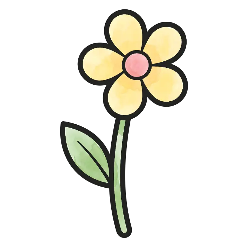 Soft Watercolor Flower Illustration with Bold Black Outlines