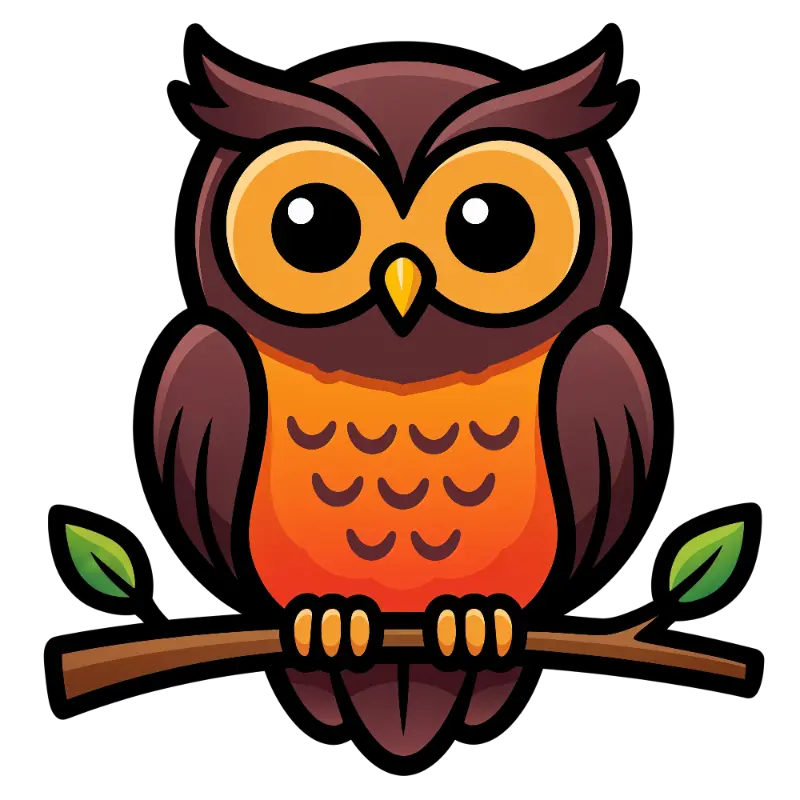 Friendly Cartoon Owl Character with Large Round Eyes