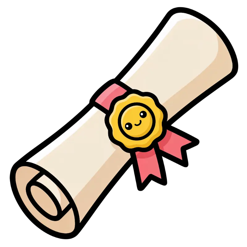 Cute Rolled Diploma Illustration with Smiling Gold Seal