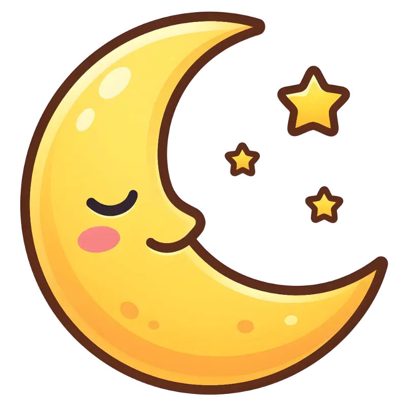 Gentle Childlike Sleeping Moon with Rosy Cheeks and Stars