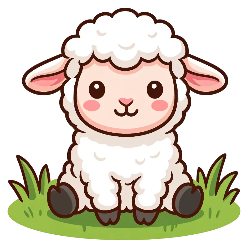 Kawaii Baby Lamb Character with Rosy Cheeks and Big Eyes