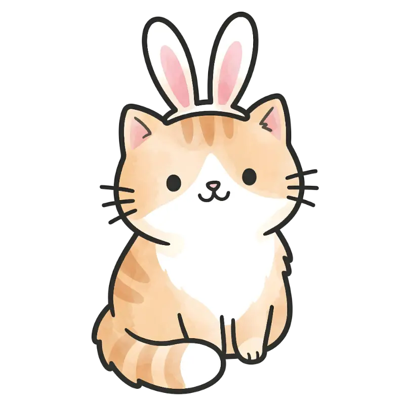 Cute Orange Tabby Cat Bunny Ears Watercolor Kiss Cut Sticker