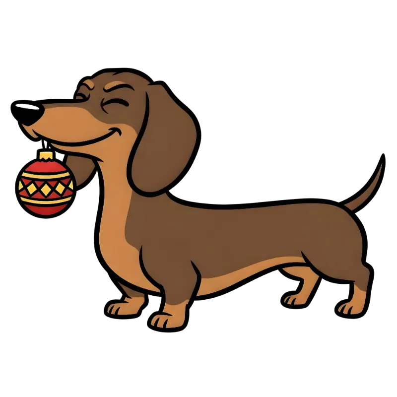 Cartoon Dachshund with Christmas Ornament Holiday Graphic