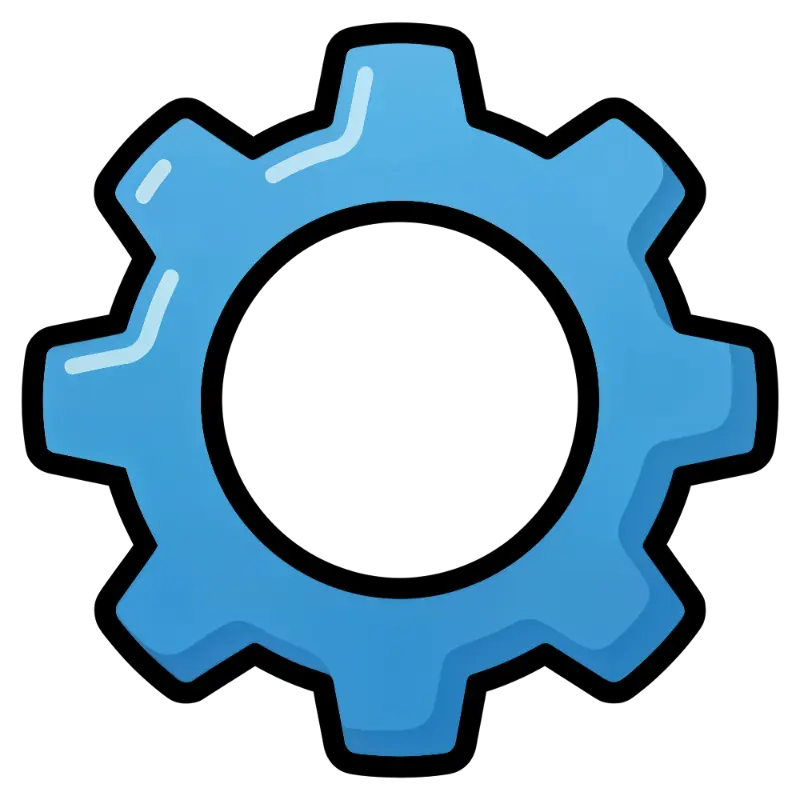 Blue Skeuomorphic Gear Icon with Digital Highlights and Shadows
