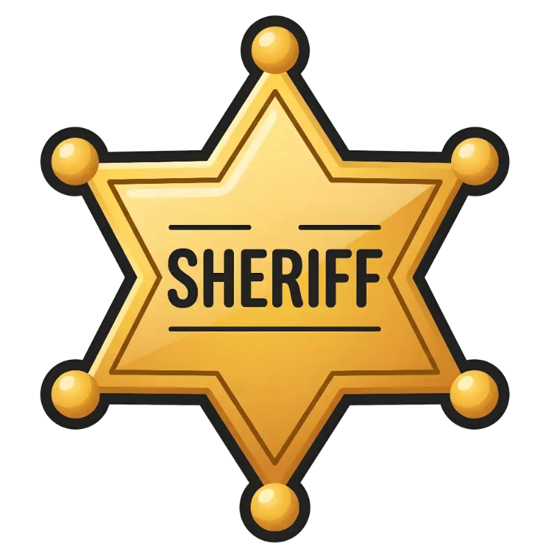 Cartoon Six-Pointed Gold Sheriff Badge with SHERIFF Text
