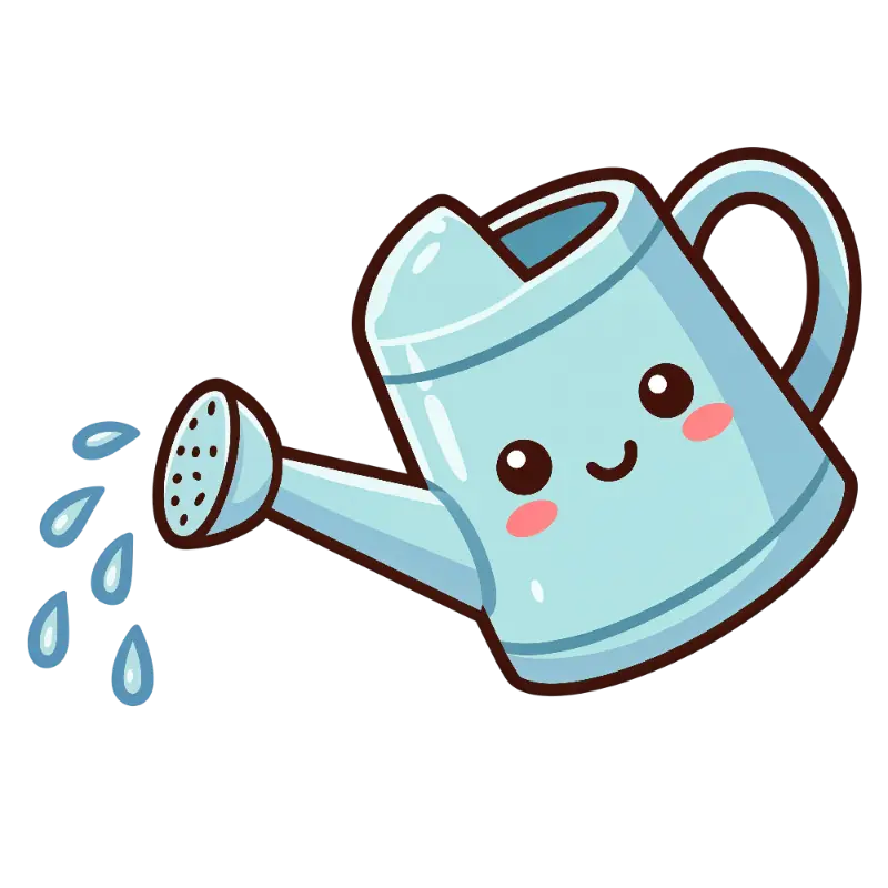 Kawaii Watering Can Character with Blush and Water Drops