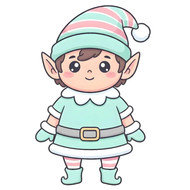 Cute Kawaii Christmas Elf Character Illustration for Children