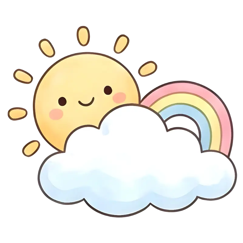 Cute Kawaii Smiling Sun Cloud Rainbow Illustration for Children