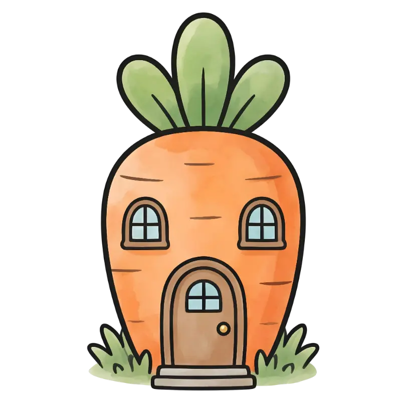 Cute Watercolor Carrot House with Arched Windows Illustration