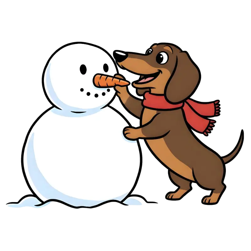 Cartoon Dachshund Snowman Cute Festive Illustration