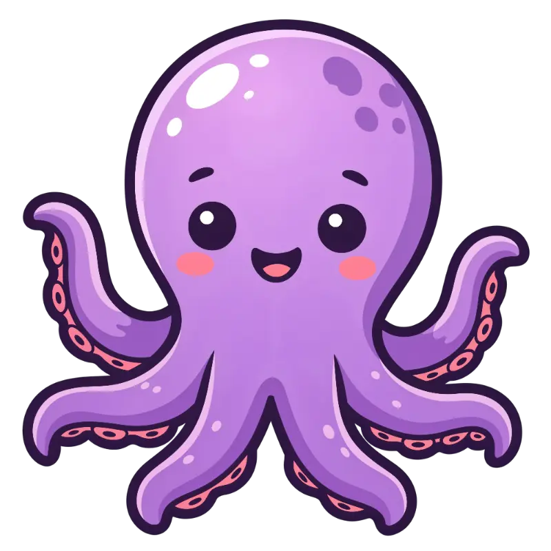 Cute Purple Octopus with Pink Suction Cups