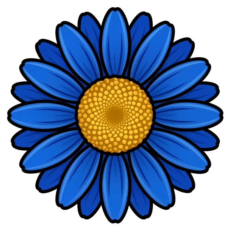 Vibrant Blue Flower Illustration with Yellow Spiral Center