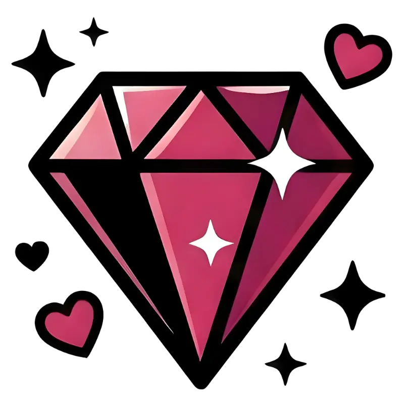 Vector Art Pink Faceted Diamond with Hearts and Sparkles