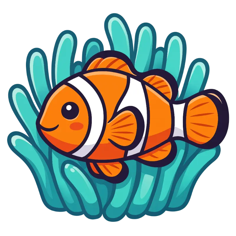Cheerful Clownfish with Simple Expression and Sea Anemone Vector Art