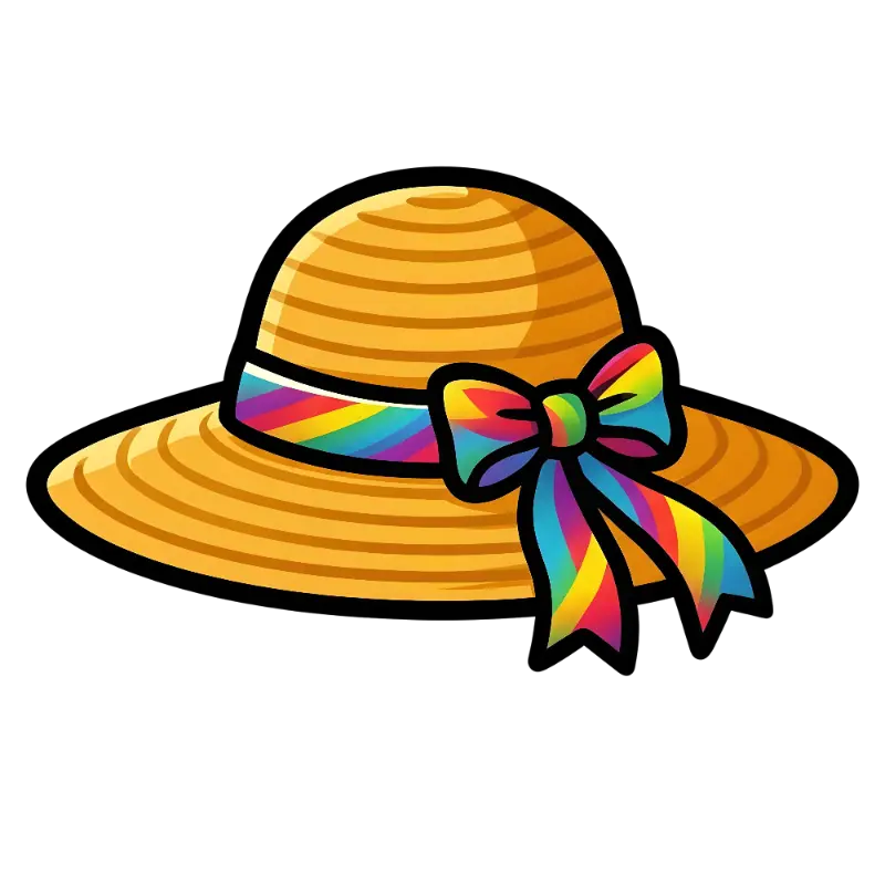 Playful Cartoon Straw Hat with Rainbow Ribbon and Bow