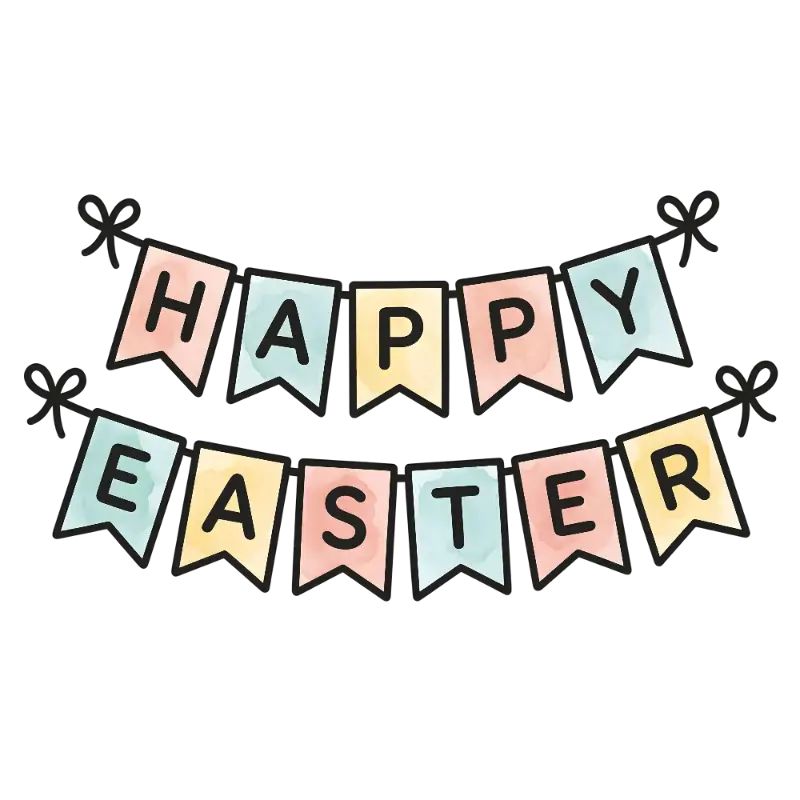 Hand-drawn Watercolor Pastel Happy Easter Bunting with Bows
