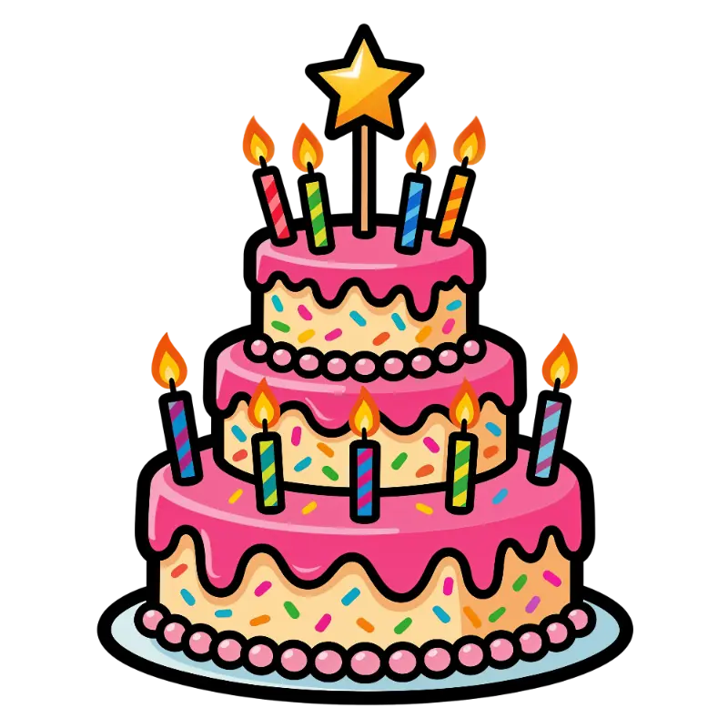 Cartoon Three-Tiered Birthday Cake with Sprinkles