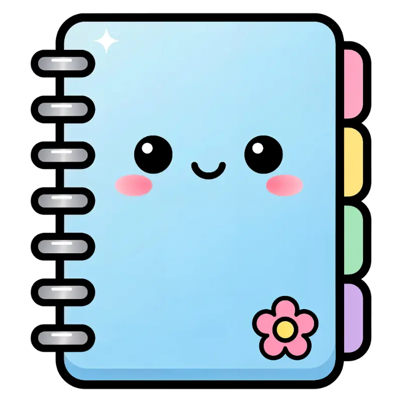 Kawaii Spiral Notebook Character with Blush Cheeks and Colorful Tabs