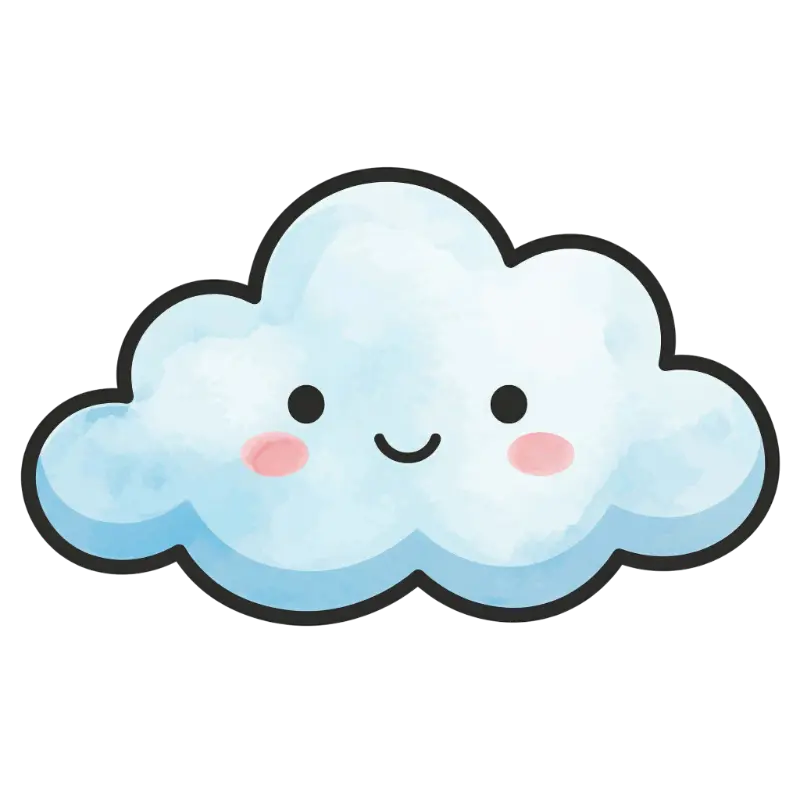 Kawaii Watercolor Smiling Cloud with Pink Cheeks
