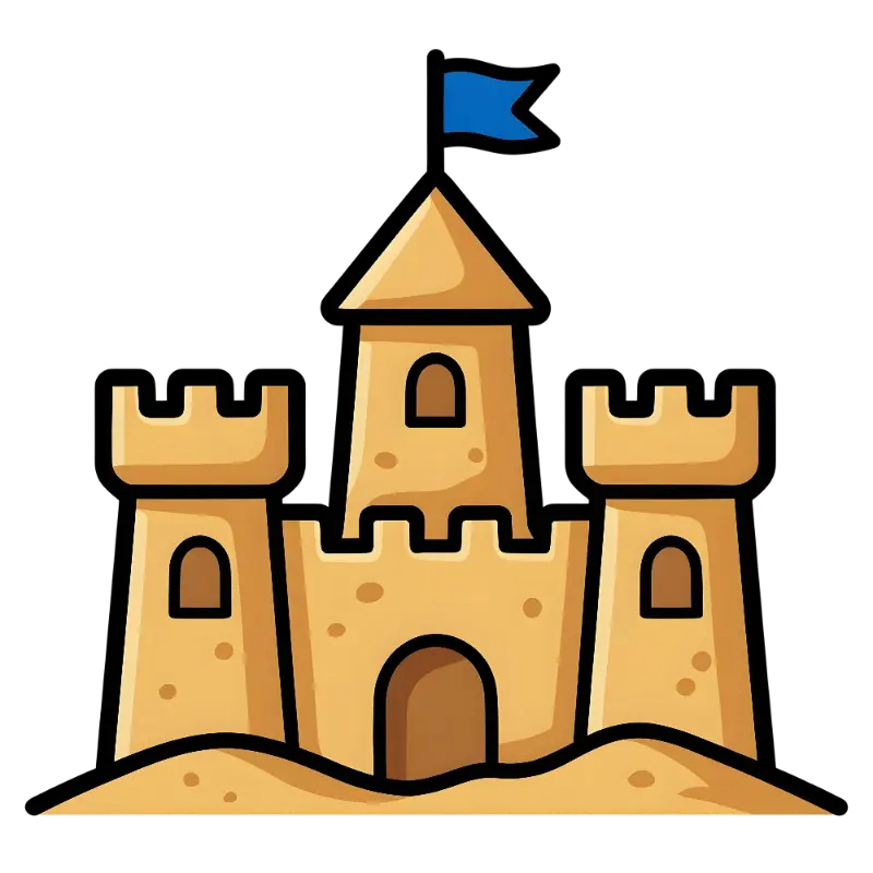 Lighthearted Line Art Sandcastle with Thick Outlines and Arched Windows
