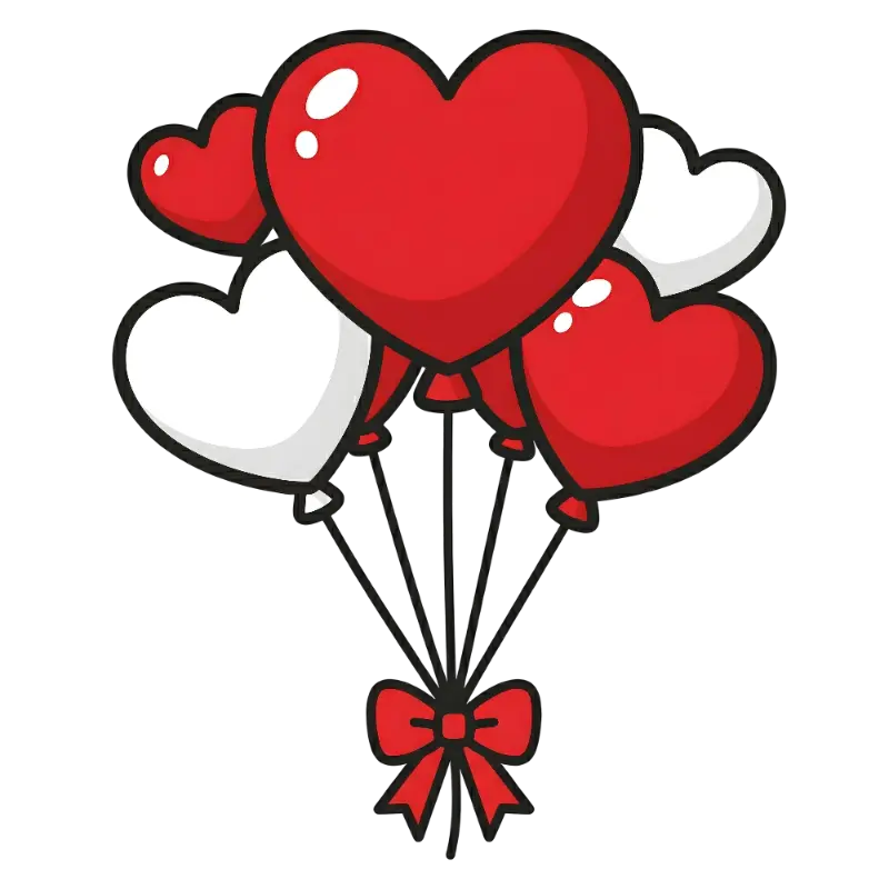 Cartoon Heart Balloons with Ribbon Bow