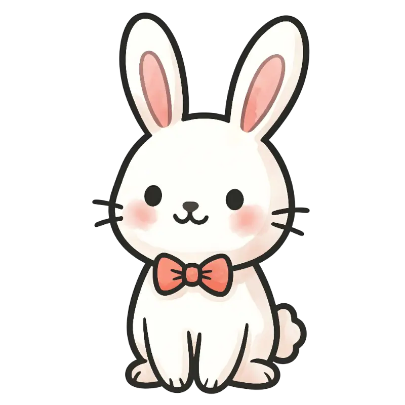 Kawaii Bunny with Pink Bow Tie and Blush Cheeks