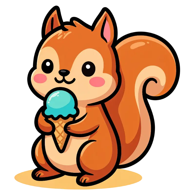Whimsical Cartoon Squirrel with a Bright Blue Ice Cream
