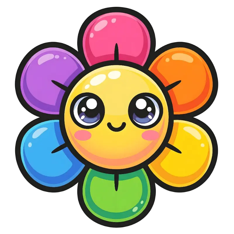 Cheerful Kawaii Flower Character with Large Glossy Eyes