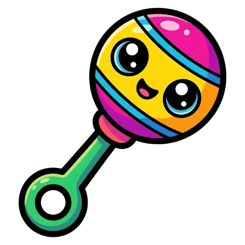 Kawaii Cartoon Baby Rattle with Smiling Face and Stripes