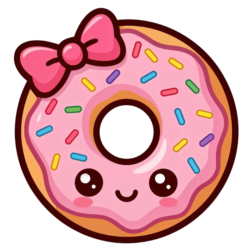 Cute Kawaii Donut with Pink Frosting and Bow