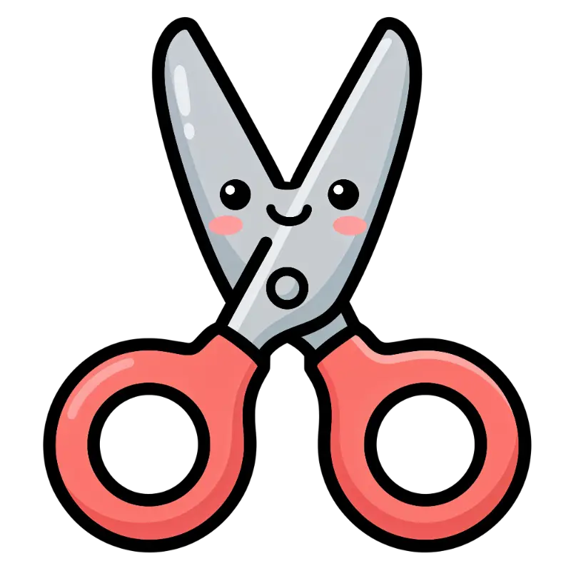 Cartoon Scissors with Friendly Face and Red Handles