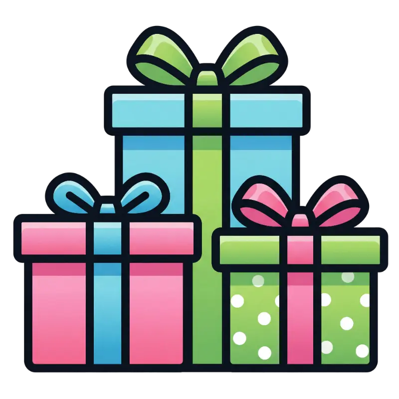Colorful Cartoon Gift Boxes Stacked with Polka Dots and Bows