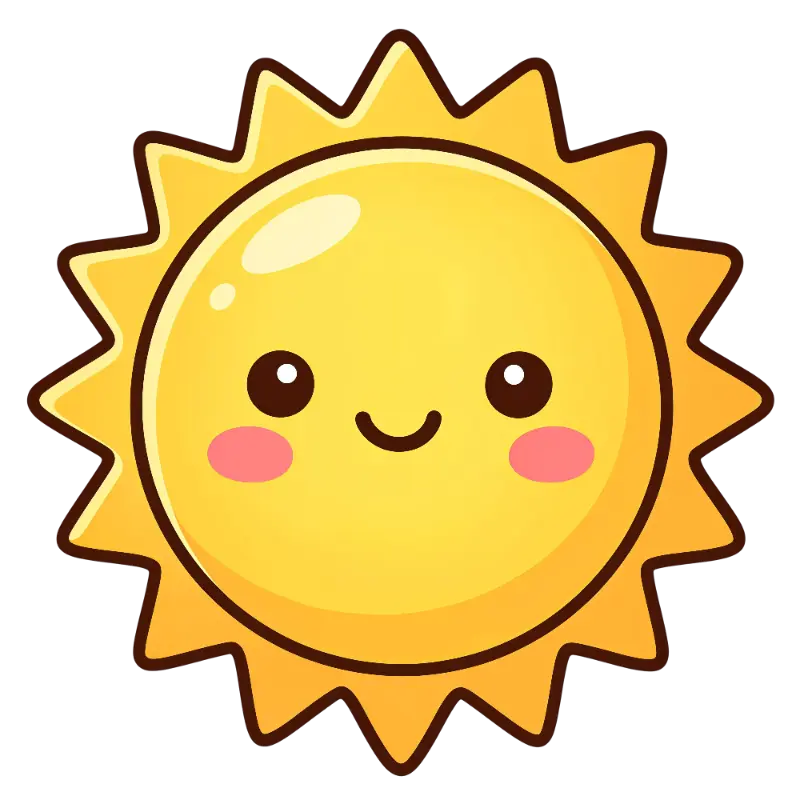 Kawaii Smiling Sun Character with Rosy Cheeks and Bright Eyes