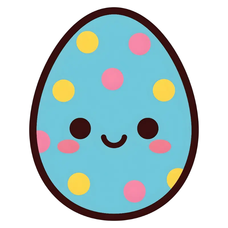 Cheerful Kawaii Polka Dot Easter Egg with Smiling Face and Blush