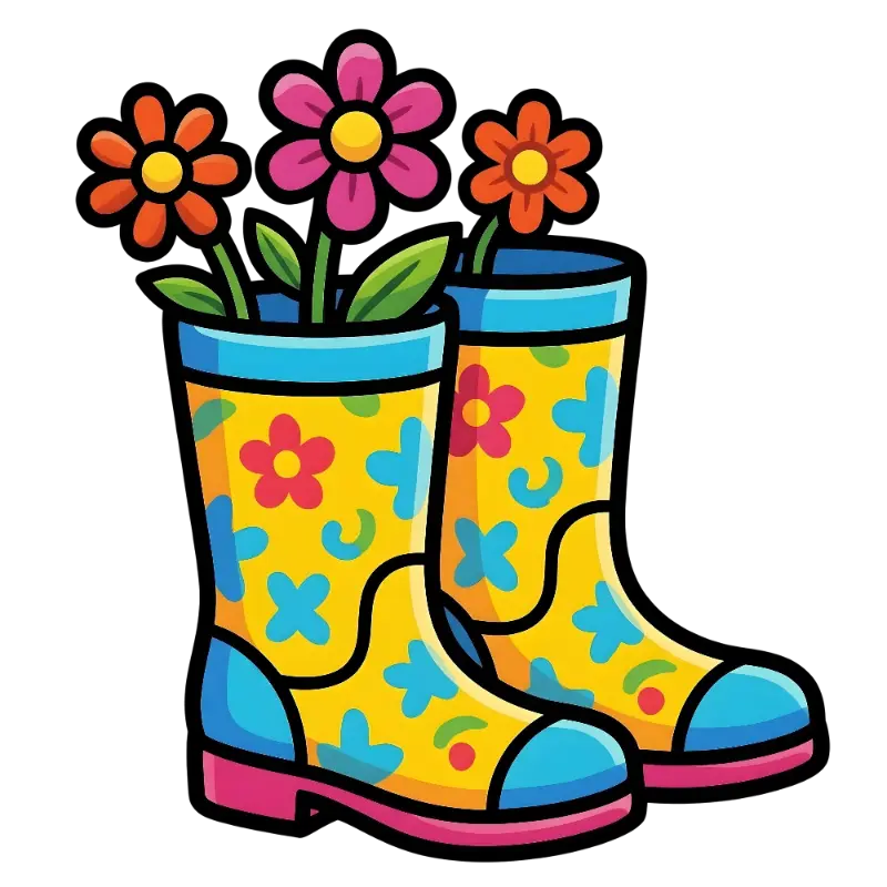 Bright Cartoon Floral Rain Boots Kiss Cut Sticker for Kids & Gardeners