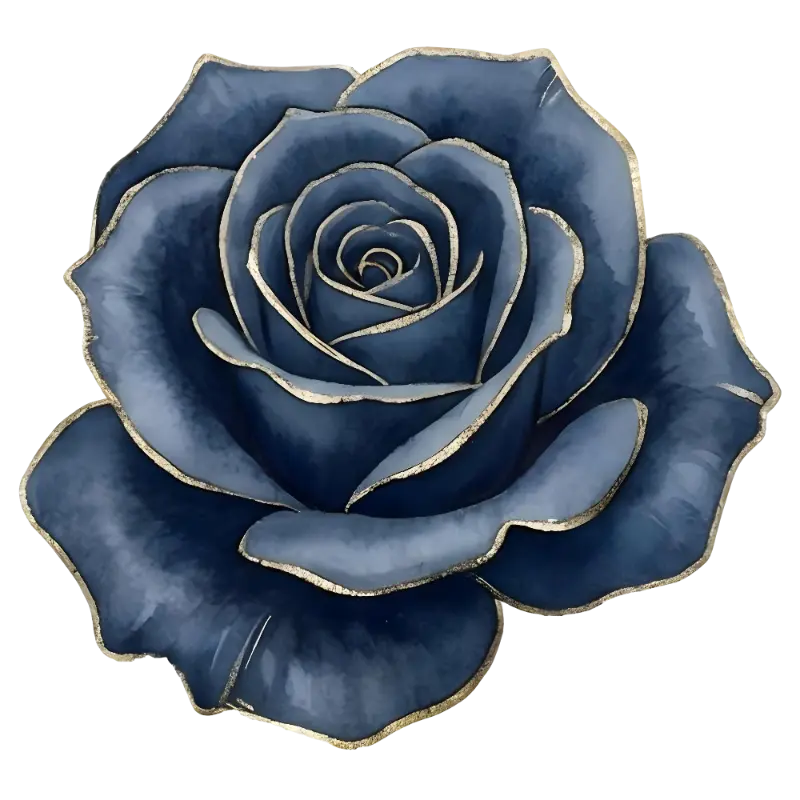 Luxurious Watercolor Blue Rose with Detailed Gold Line Art