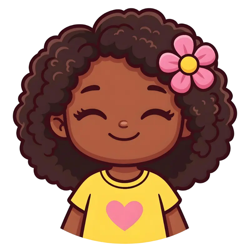 Cute Curly Haired Smiling Girl with Flower Heart Shirt