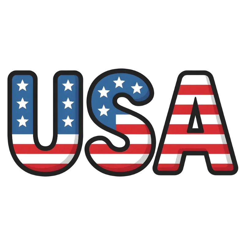 Bold USA Block Letters with American Flag Pattern and Outline