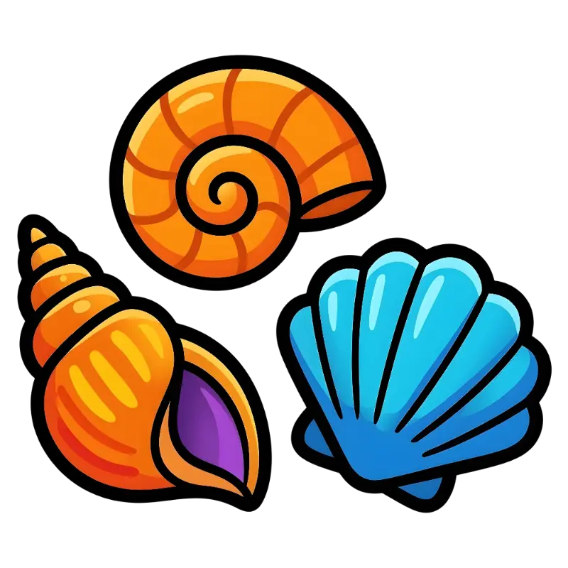 Bold Line Art Seashell Collection with Smooth Gradient Colors