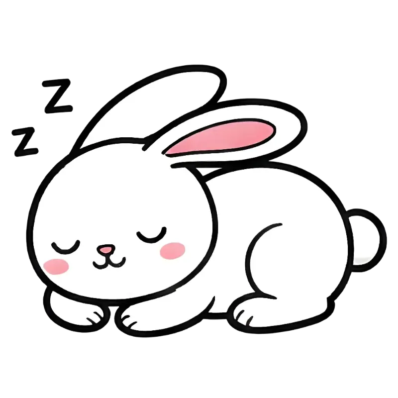 Kawaii Line Art Sleeping Bunny with Rounded Shapes and Thick Outlines